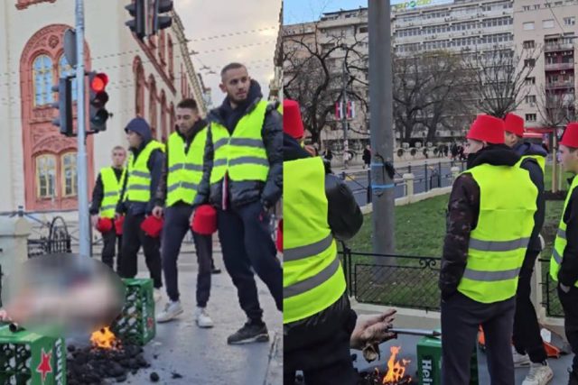 Vučićeve pristalice sa fesovima pekli prase